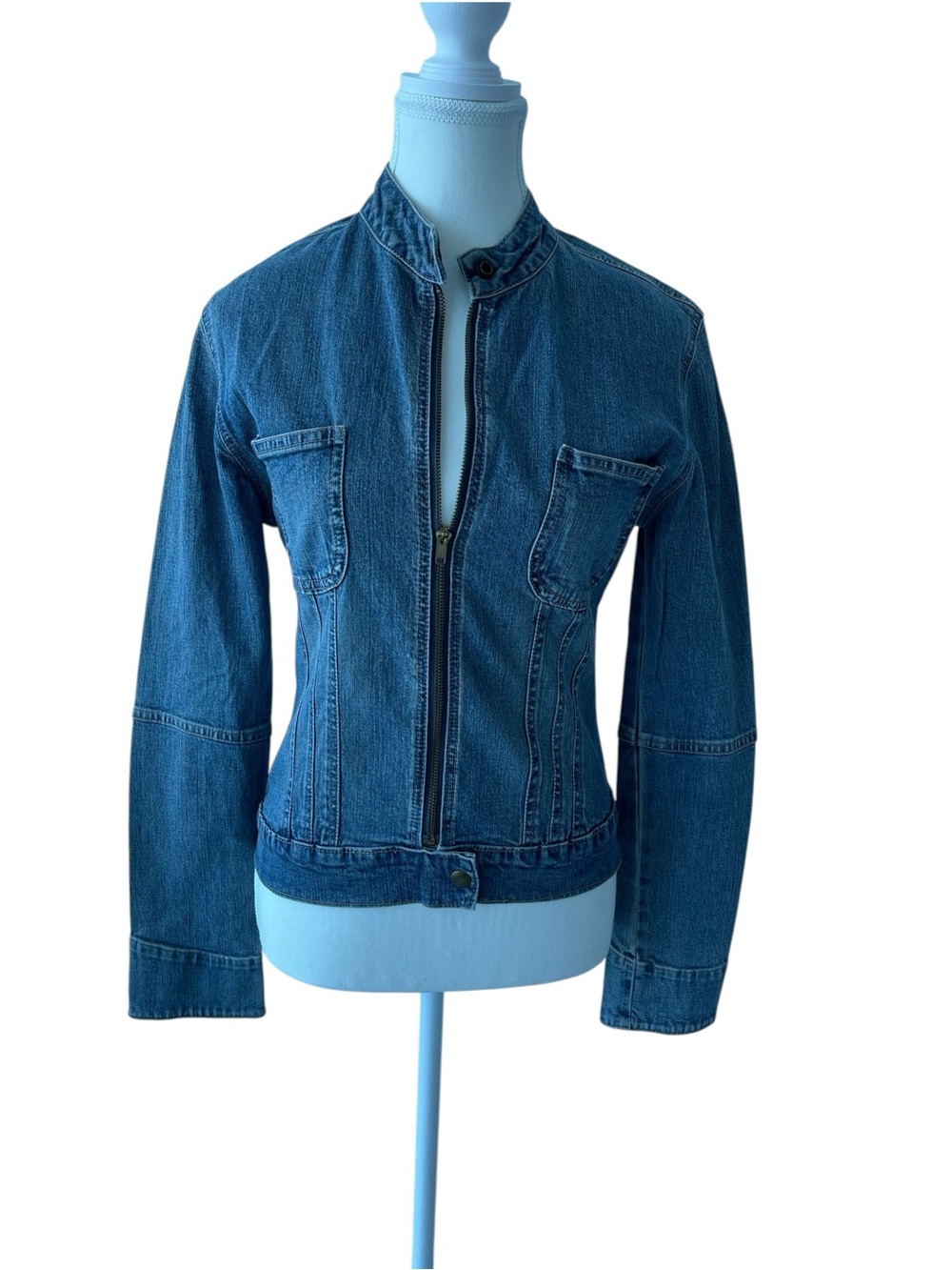 Women's Blue Fitted Moto Denim Jacket Size Medium